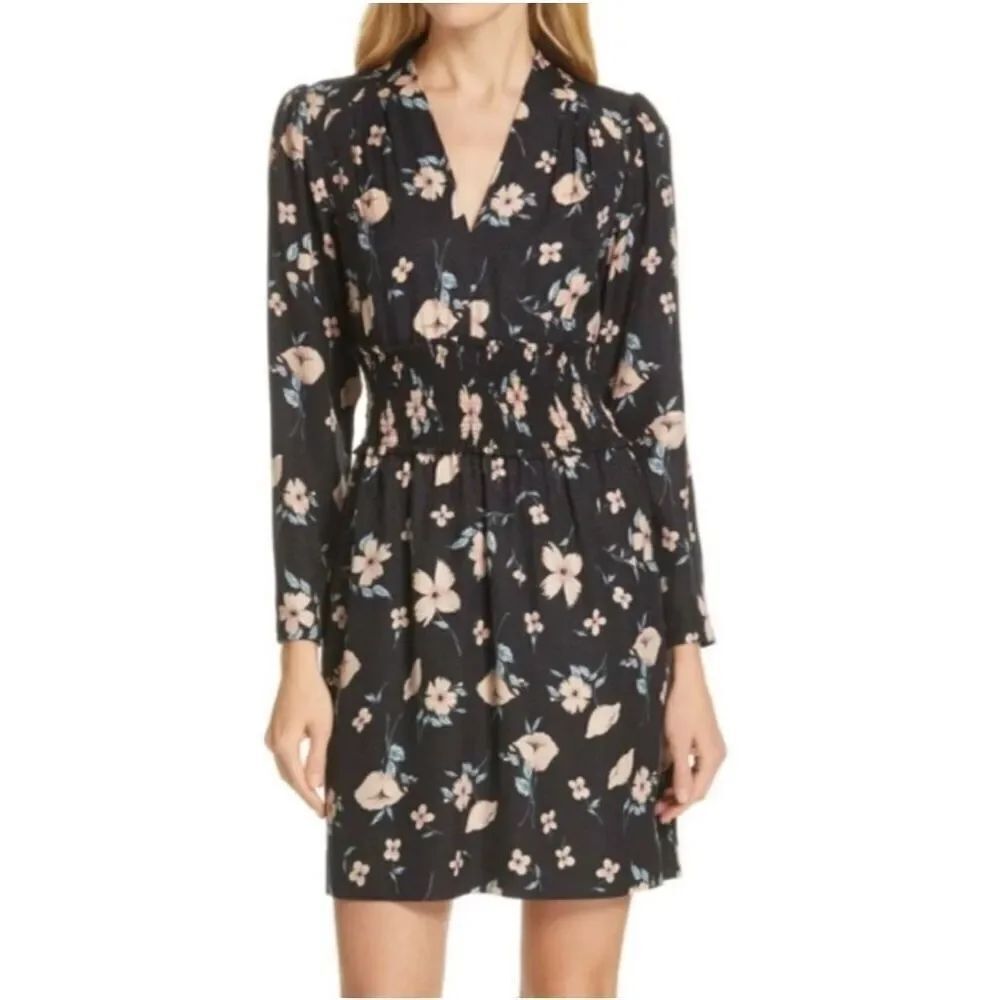 Rebecca Taylor Daniella silk blend dress Black Pink Floral Print size 6